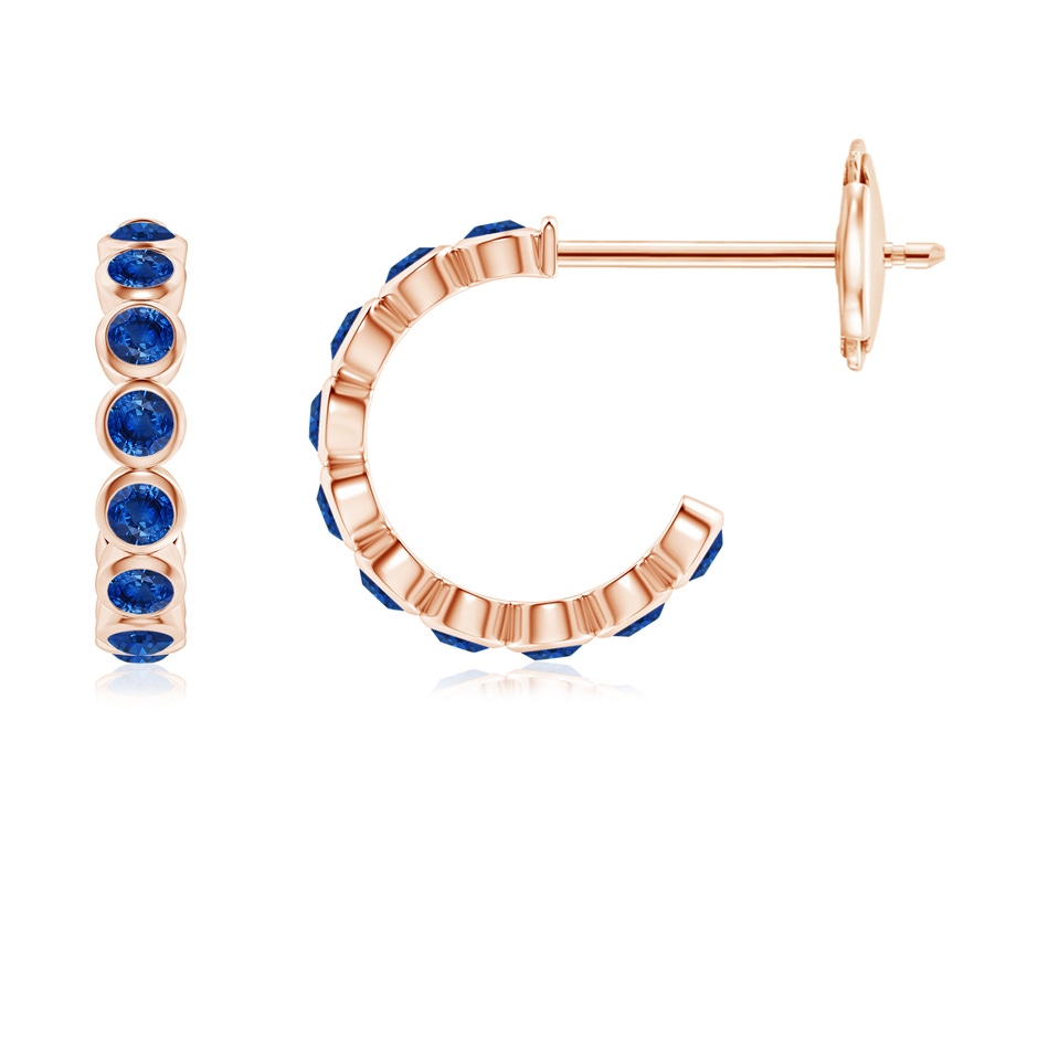 1.8mm AAA Bezel-Set Sapphire Huggie Hoop Earrings in Rose Gold 