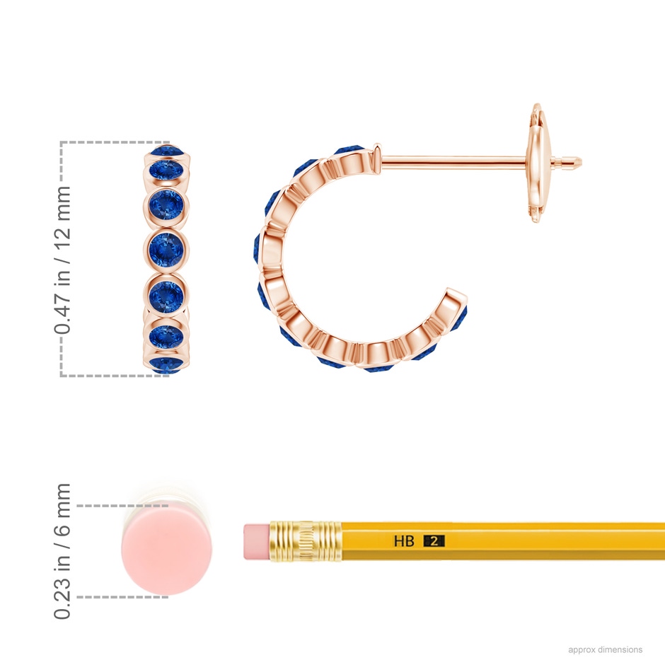 1.8mm AAA Bezel-Set Sapphire Huggie Hoop Earrings in Rose Gold ruler