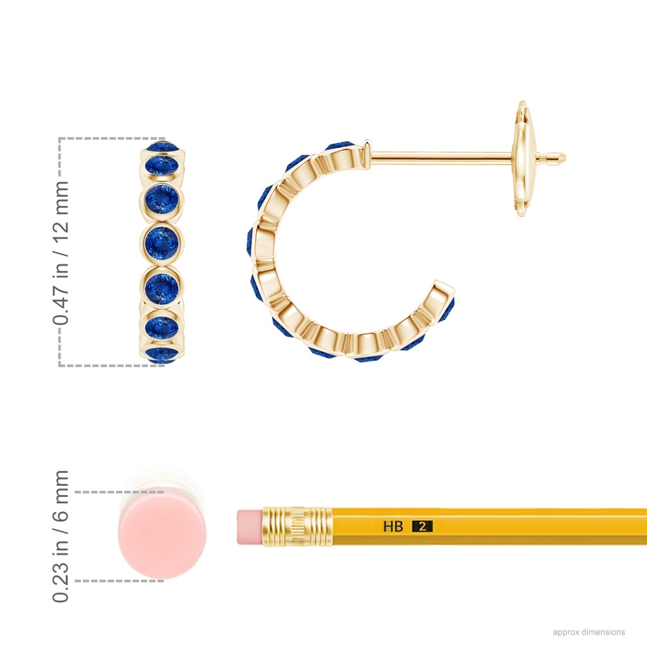1.8mm AAA Bezel-Set Sapphire Huggie Hoop Earrings in Yellow Gold ruler