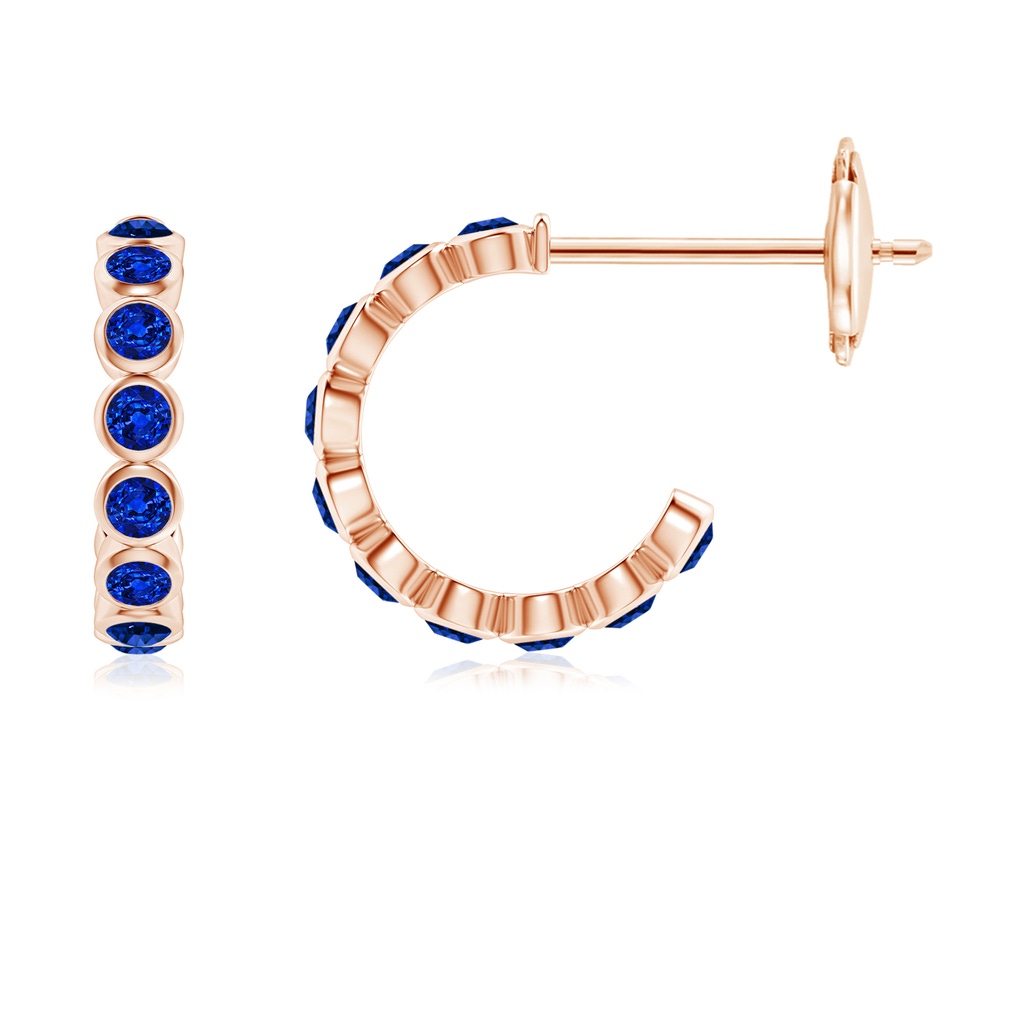 1.8mm AAAA Bezel-Set Sapphire Huggie Hoop Earrings in Rose Gold