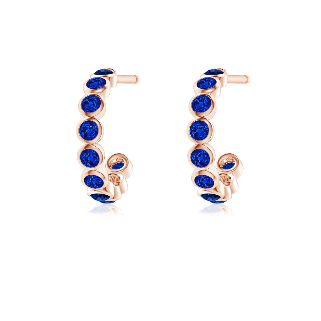 1.8mm AAAA Bezel-Set Sapphire Huggie Hoop Earrings in Rose Gold - side 199