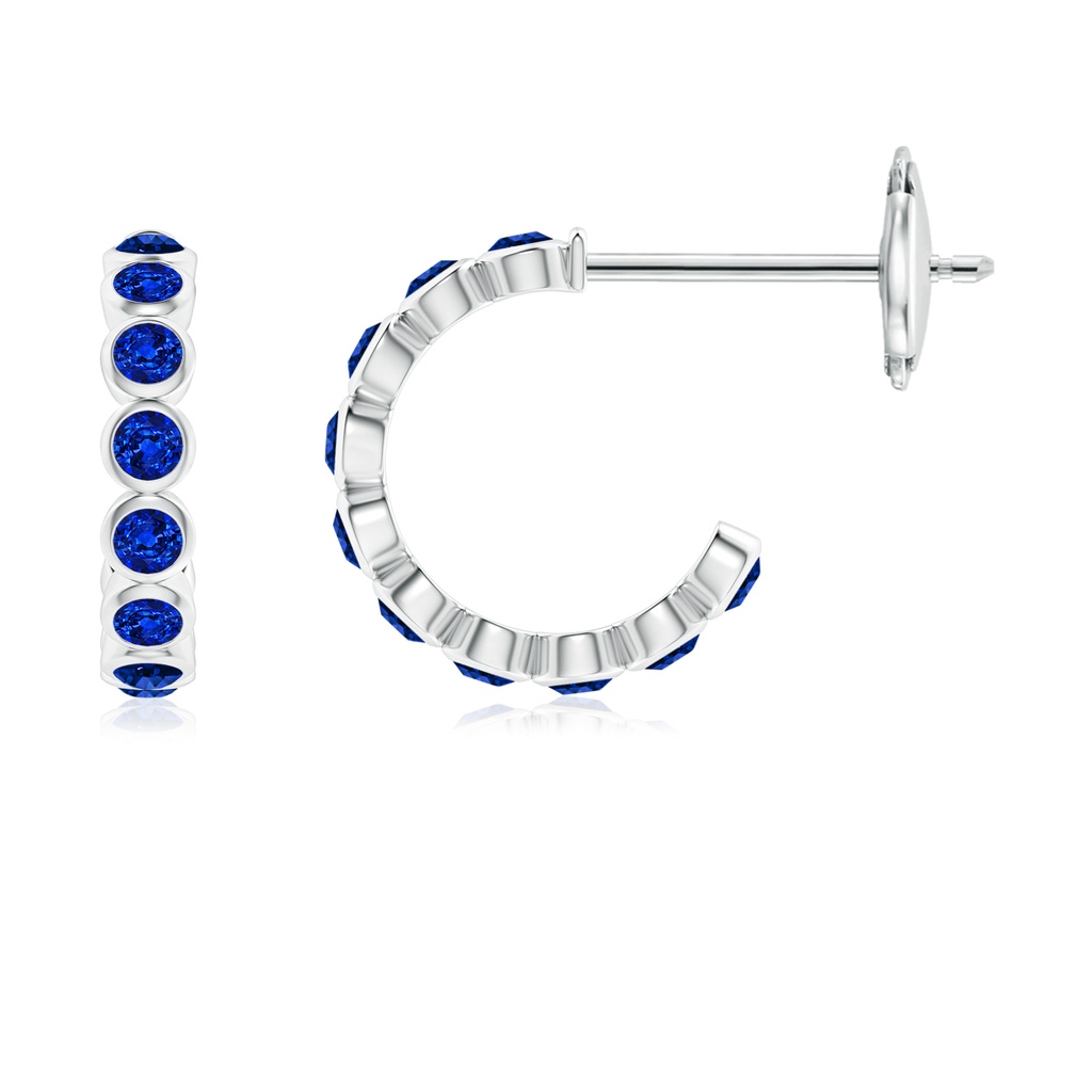 1.8mm AAAA Bezel-Set Sapphire Huggie Hoop Earrings in White Gold