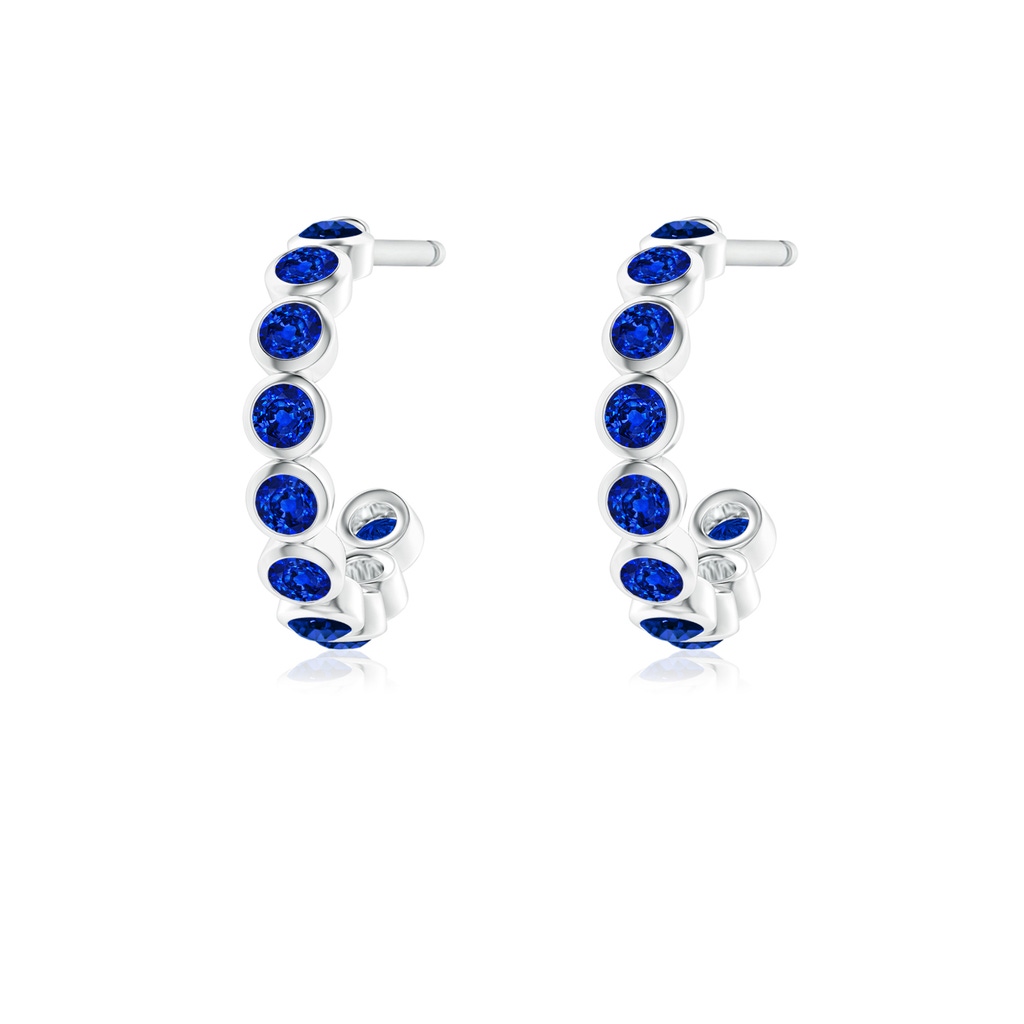 1.8mm AAAA Bezel-Set Sapphire Huggie Hoop Earrings in White Gold - side 199