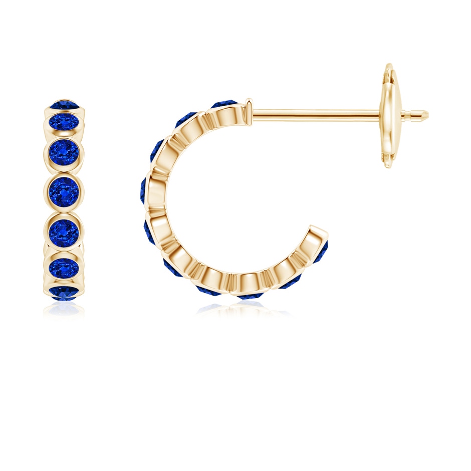 1.8mm AAAA Bezel-Set Sapphire Huggie Hoop Earrings in Yellow Gold 