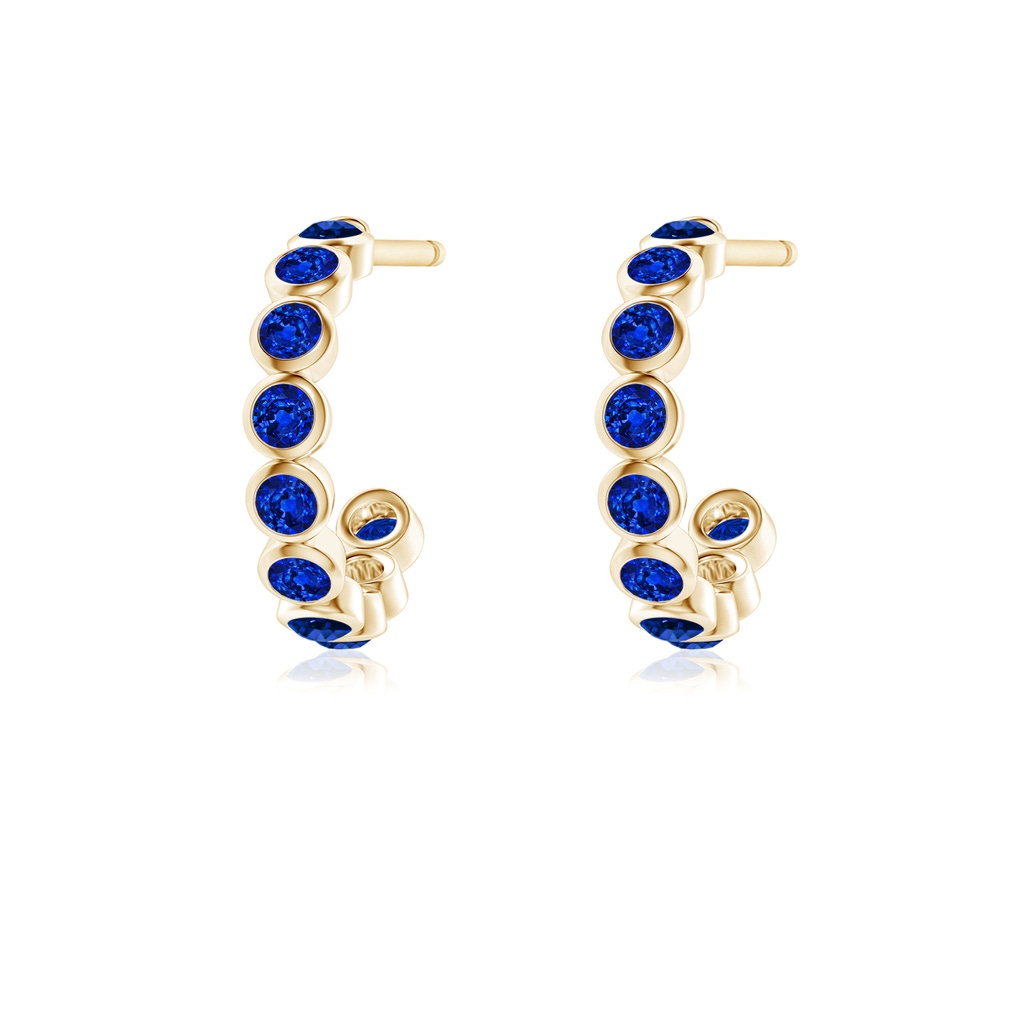 1.8mm AAAA Bezel-Set Sapphire Huggie Hoop Earrings in Yellow Gold Side 199