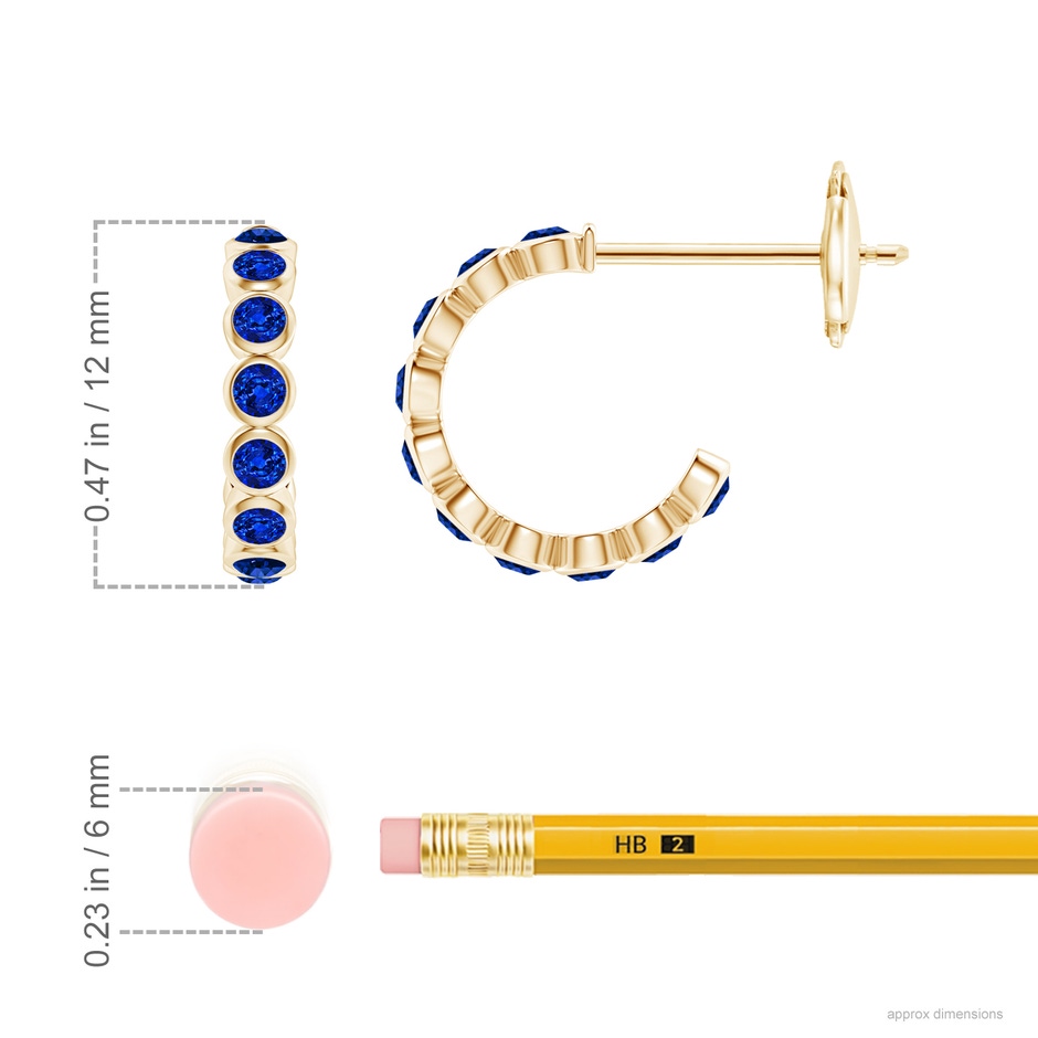 1.8mm AAAA Bezel-Set Sapphire Huggie Hoop Earrings in Yellow Gold ruler