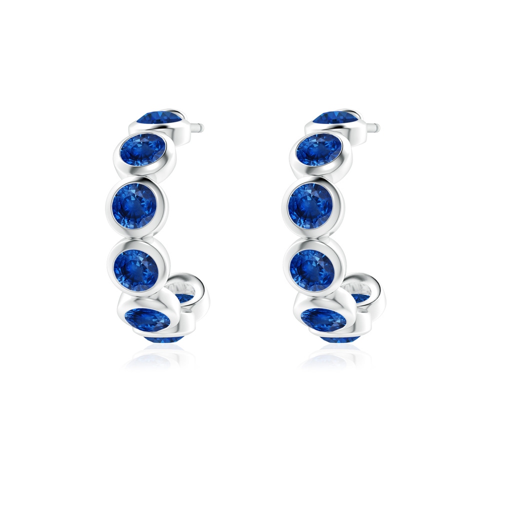 3.5mm AAA Bezel-Set Sapphire Huggie Hoop Earrings in 18K White Gold - side 199