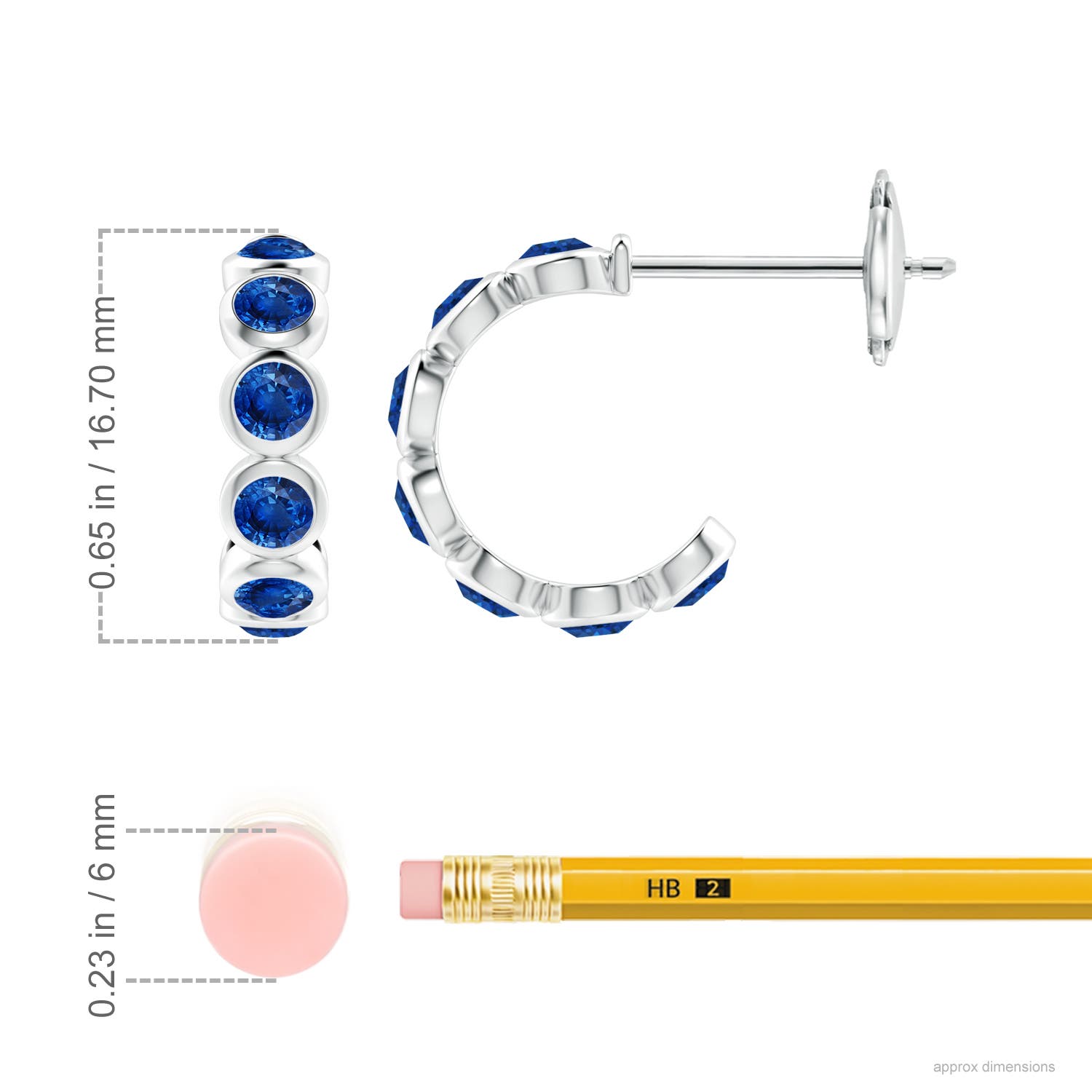 3.5mm AAA Bezel-Set Sapphire Huggie Hoop Earrings in 18CT White Gold - ruler