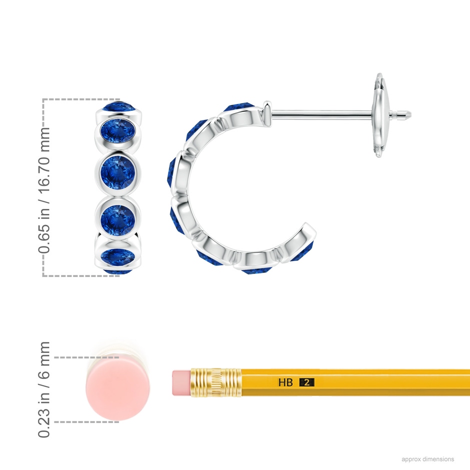 3.5mm AAA Bezel-Set Sapphire Huggie Hoop Earrings in 18K White Gold ruler