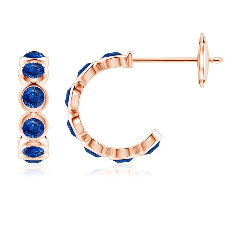 3.5mm AAA Bezel-Set Sapphire Huggie Hoop Earrings in Rose Gold 