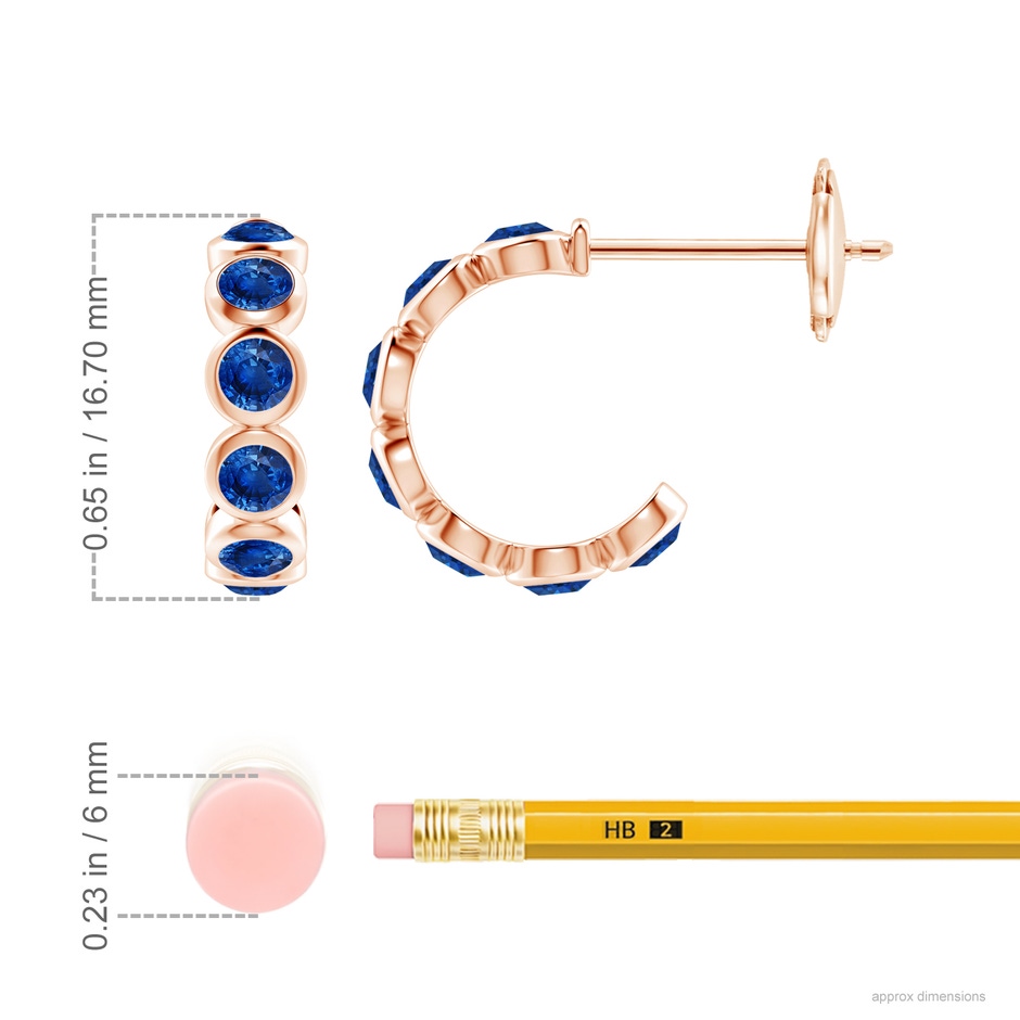 3.5mm AAA Bezel-Set Sapphire Huggie Hoop Earrings in Rose Gold ruler