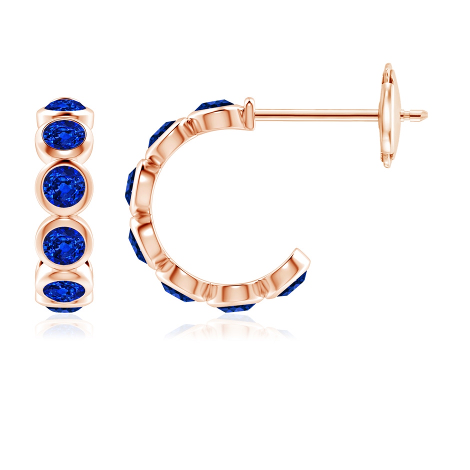 3.5mm AAAA Bezel-Set Sapphire Huggie Hoop Earrings in Rose Gold 