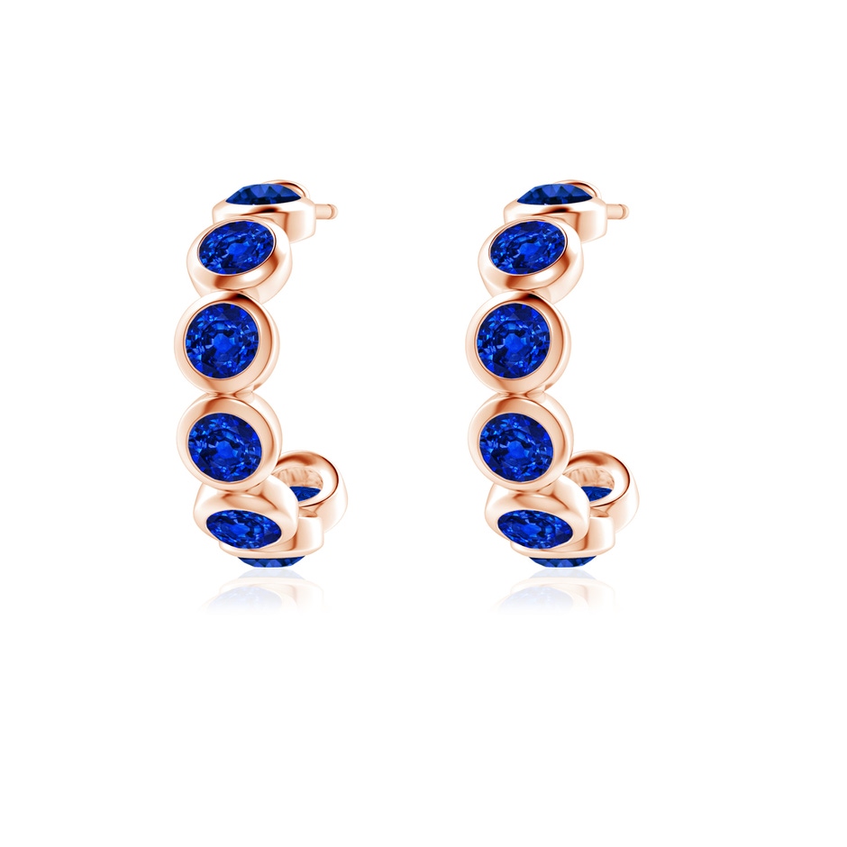3.5mm AAAA Bezel-Set Sapphire Huggie Hoop Earrings in Rose Gold side 199