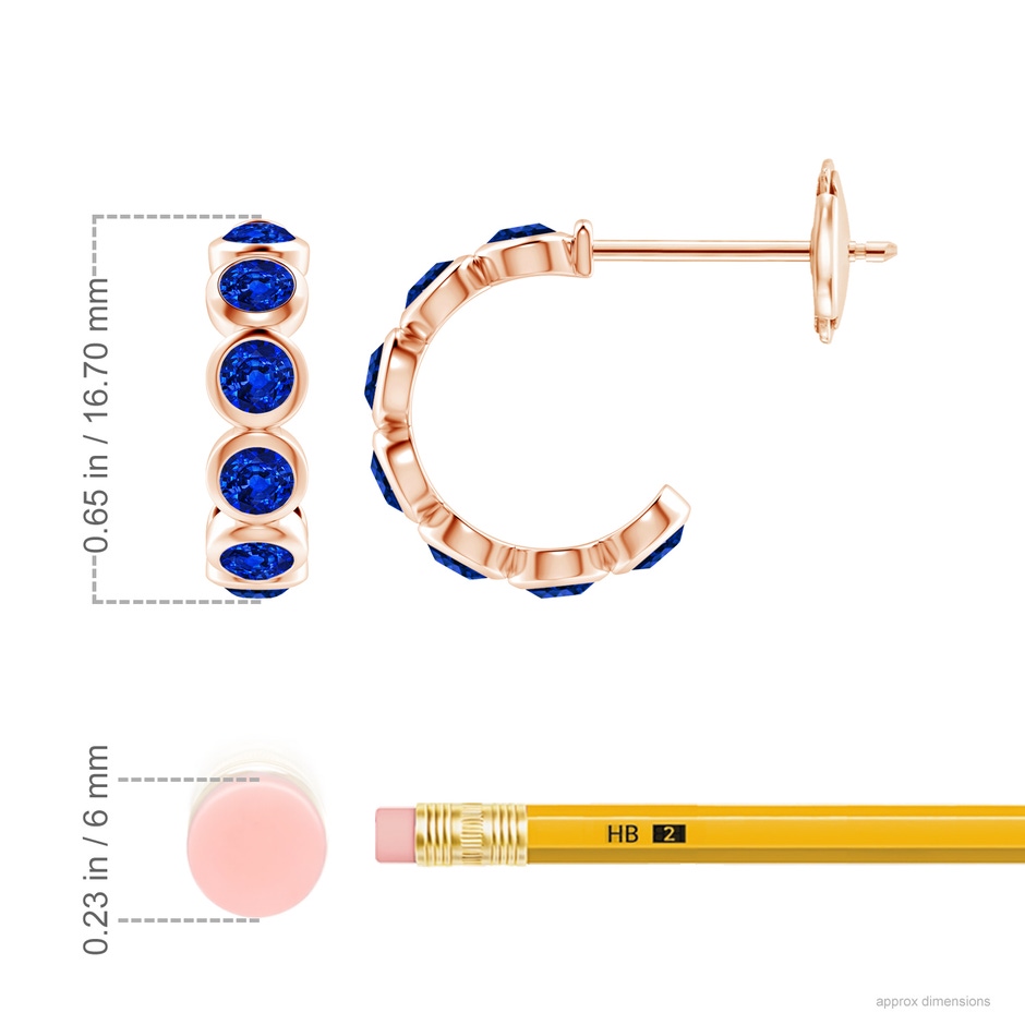 3.5mm AAAA Bezel-Set Sapphire Huggie Hoop Earrings in Rose Gold ruler