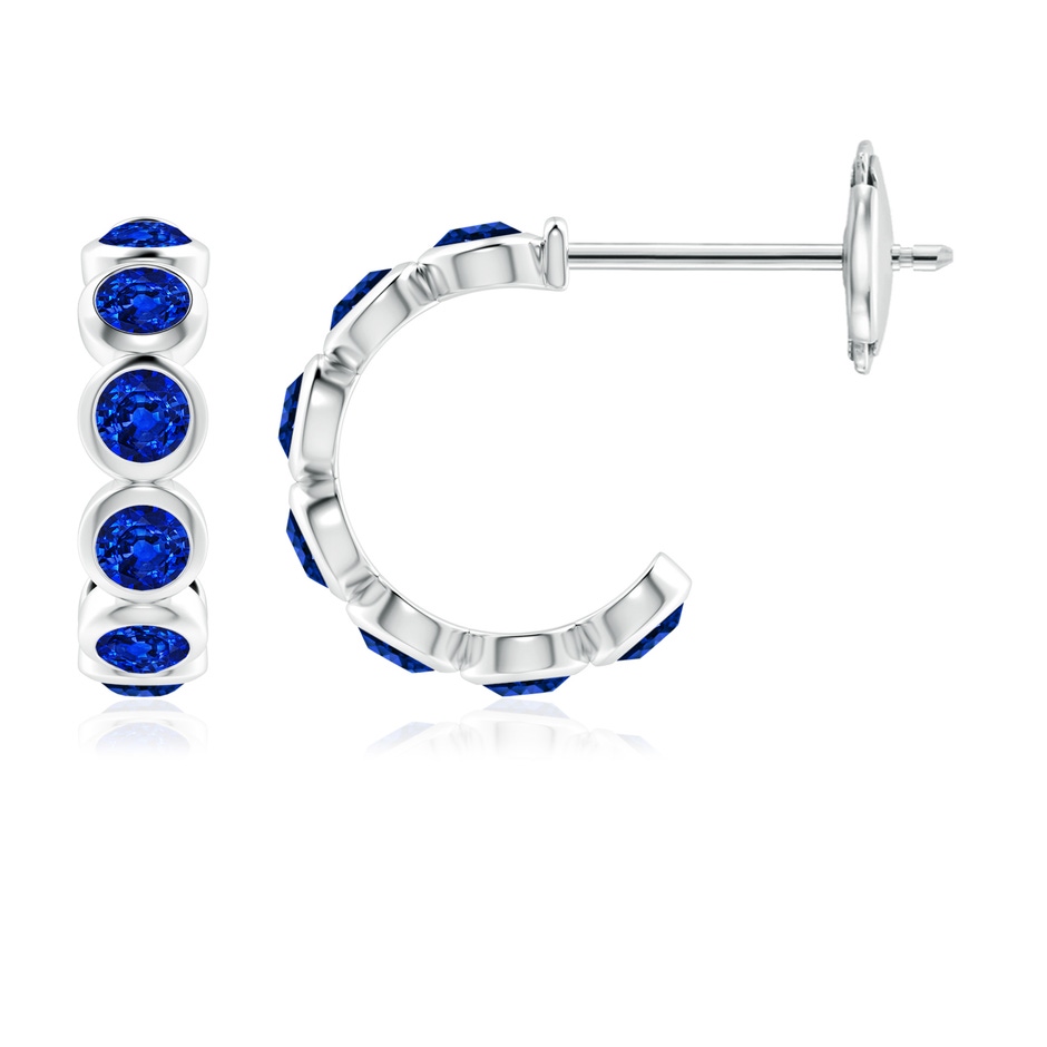3.5mm Lab-Grown Bezel-Set Sapphire Huggie Hoop Earrings in White Gold 