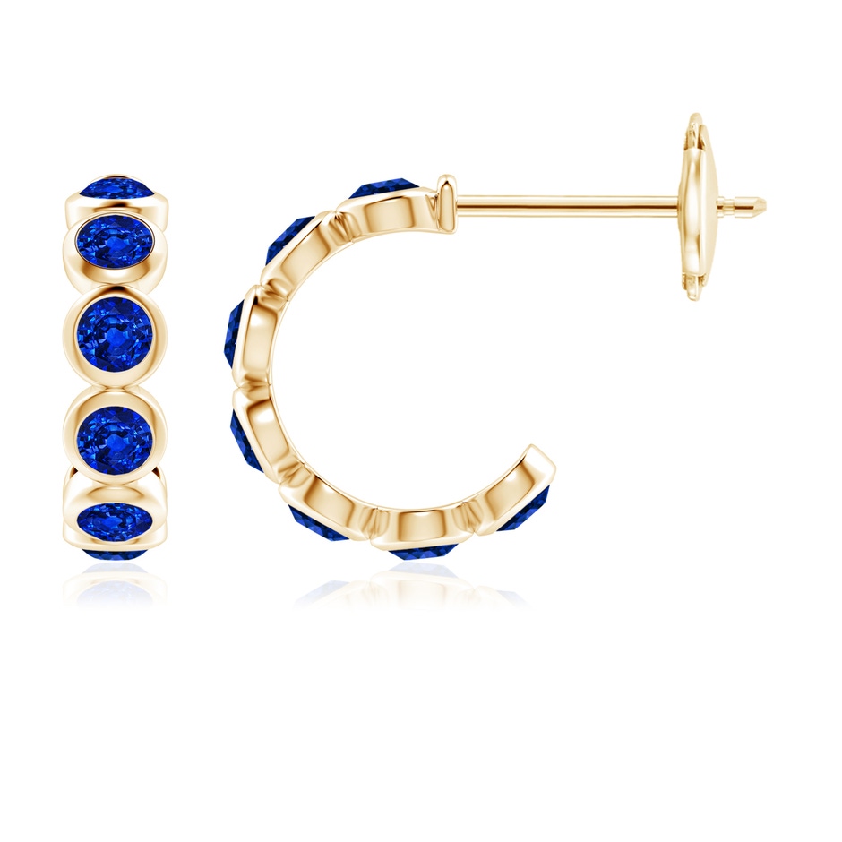 3.5mm Lab-Grown Bezel-Set Sapphire Huggie Hoop Earrings in Yellow Gold 