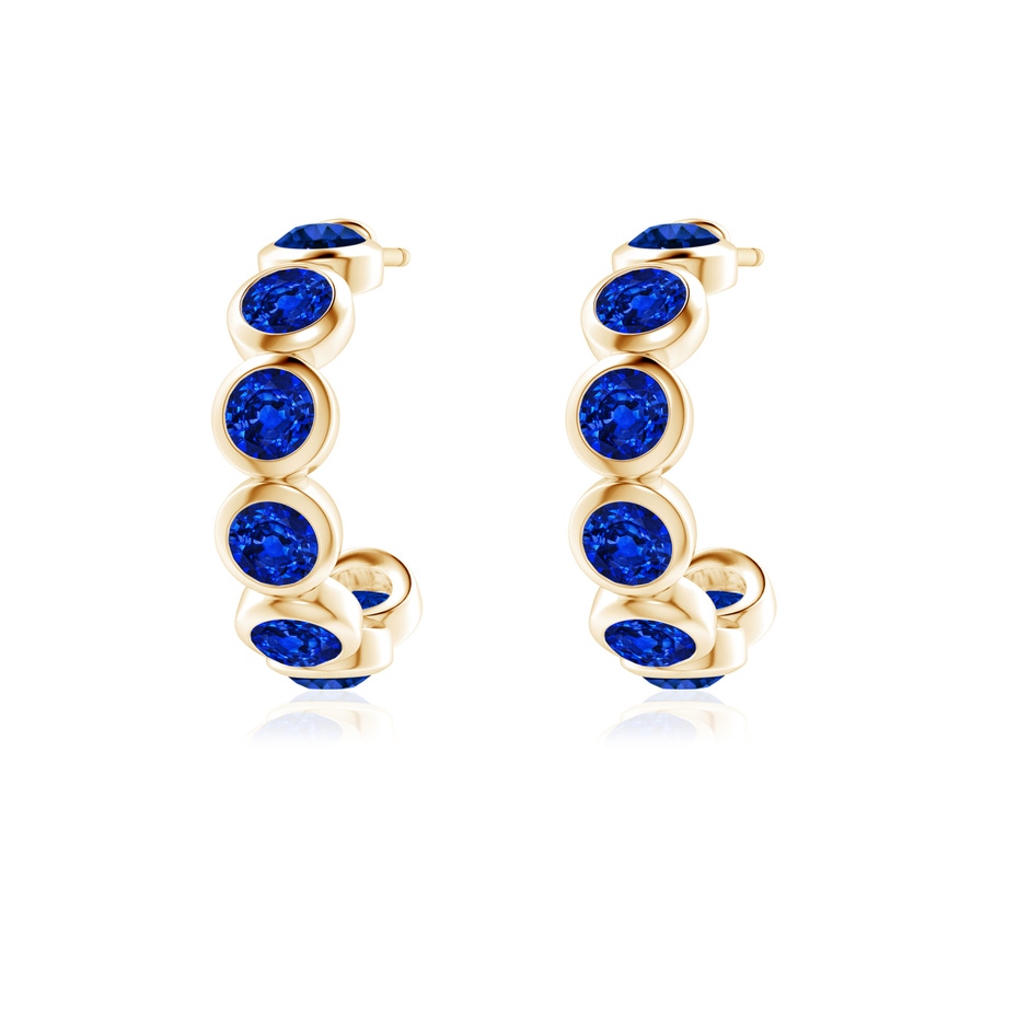3.5mm Lab-Grown Bezel-Set Sapphire Huggie Hoop Earrings in Yellow Gold side 199