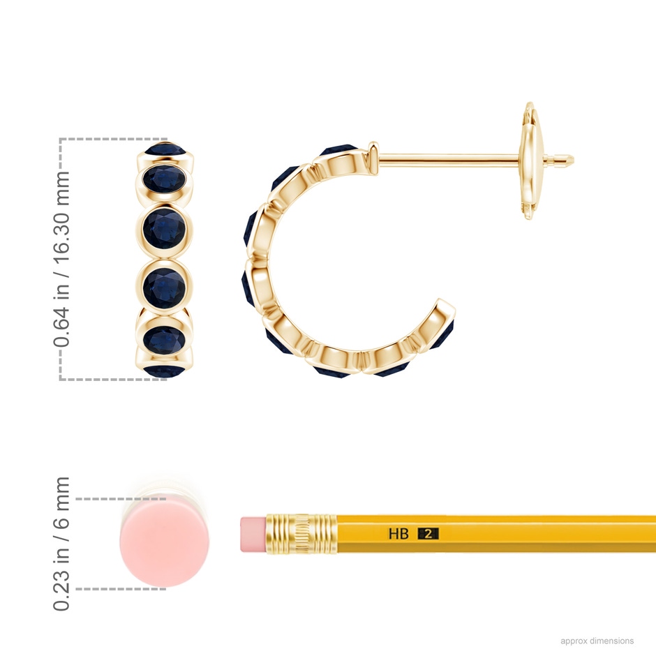 3mm A Bezel-Set Sapphire Huggie Hoop Earrings in Yellow Gold ruler