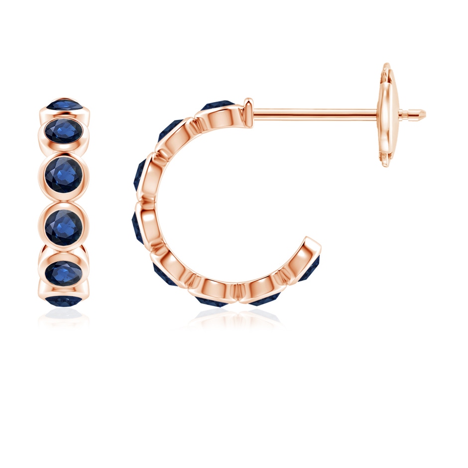 3mm AA Bezel-Set Sapphire Huggie Hoop Earrings in Rose Gold 