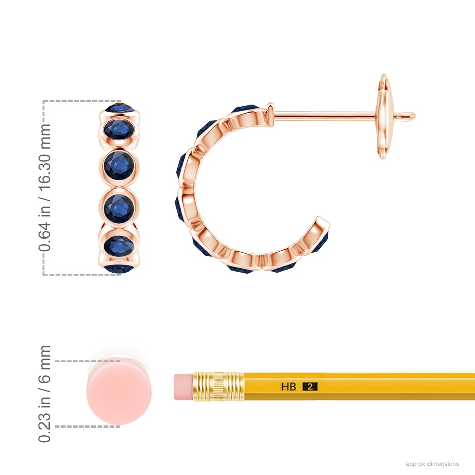 3mm AA Bezel-Set Sapphire Huggie Hoop Earrings in Rose Gold ruler