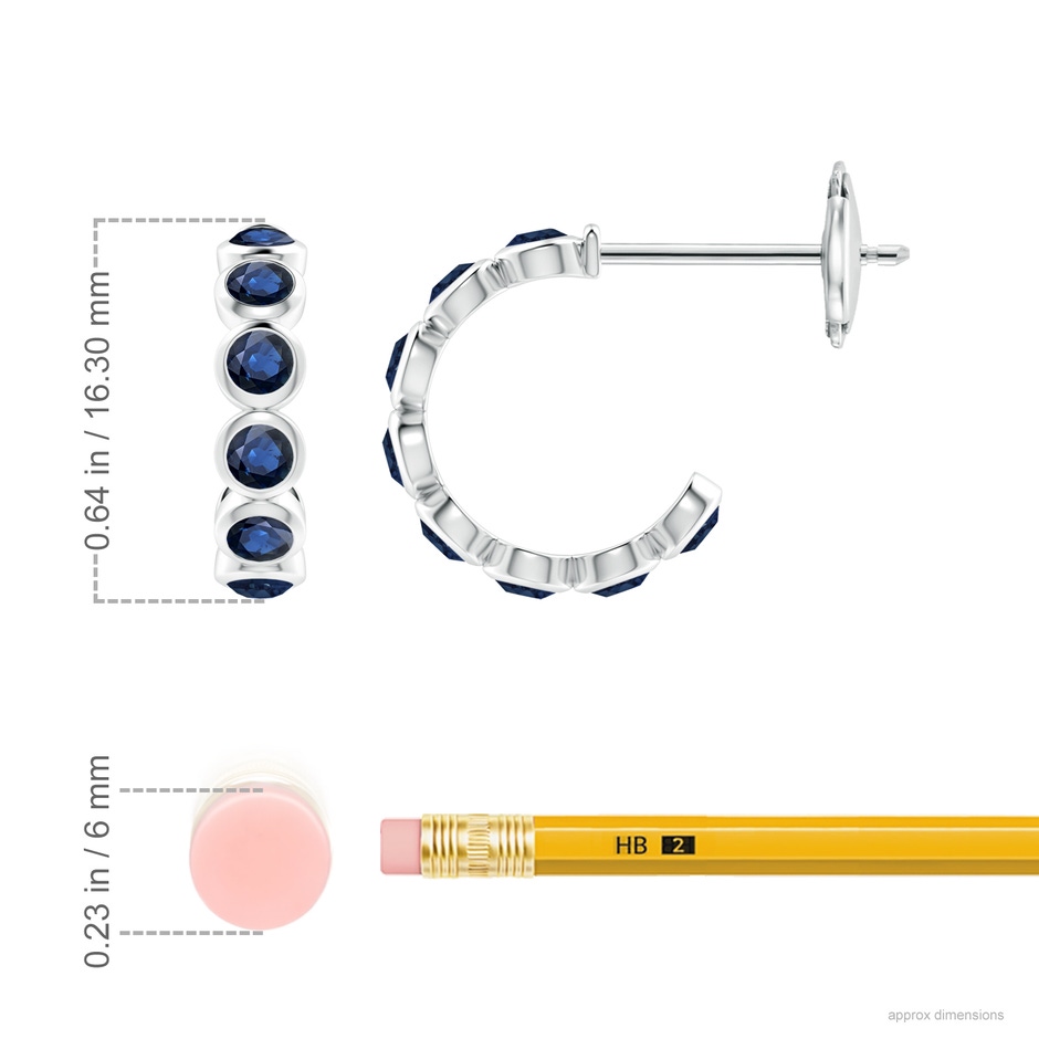 3mm AA Bezel-Set Sapphire Huggie Hoop Earrings in White Gold ruler