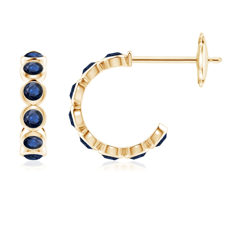 3mm AA Bezel-Set Sapphire Huggie Hoop Earrings in Yellow Gold 