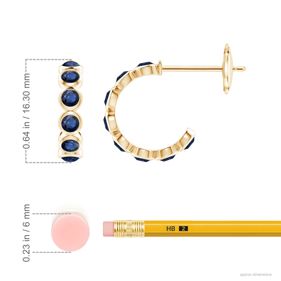 3mm AA Bezel-Set Sapphire Huggie Hoop Earrings in Yellow Gold ruler
