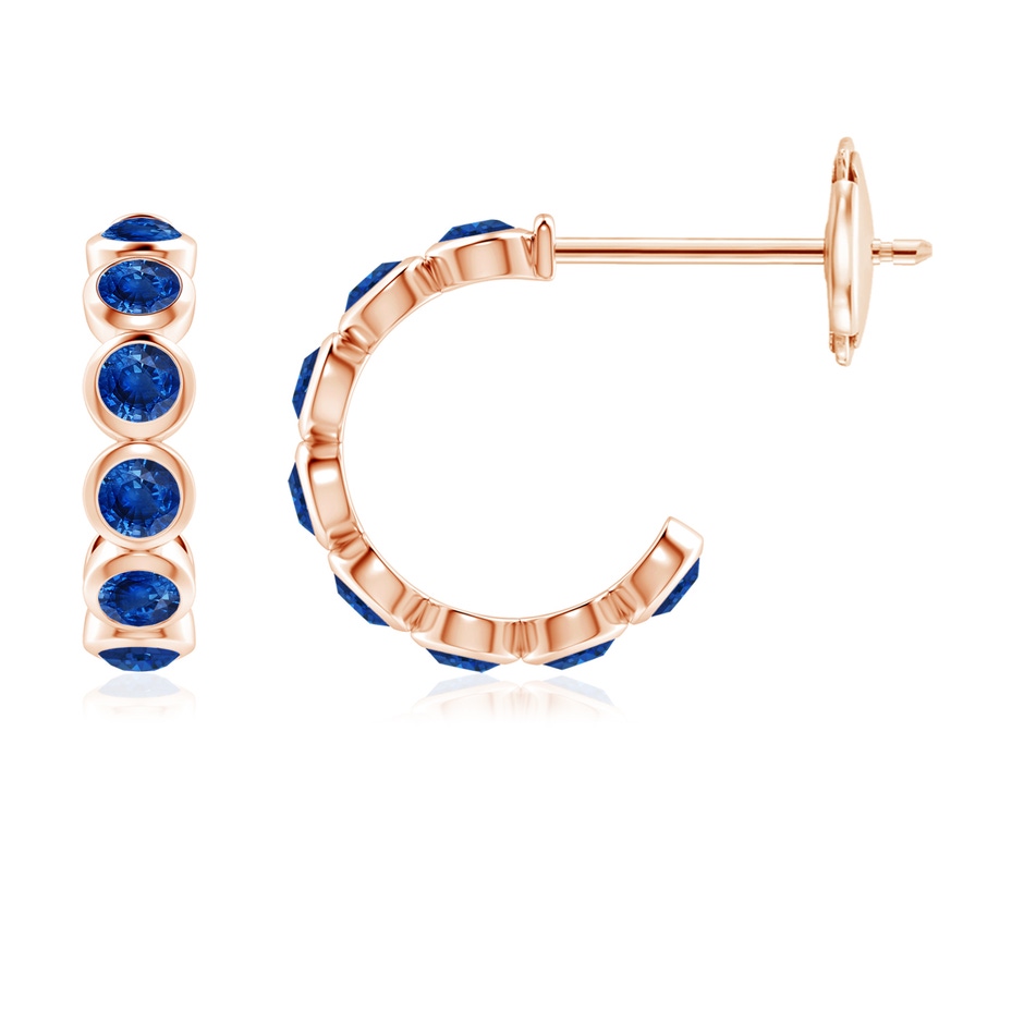 3mm AAA Bezel-Set Sapphire Huggie Hoop Earrings in Rose Gold 