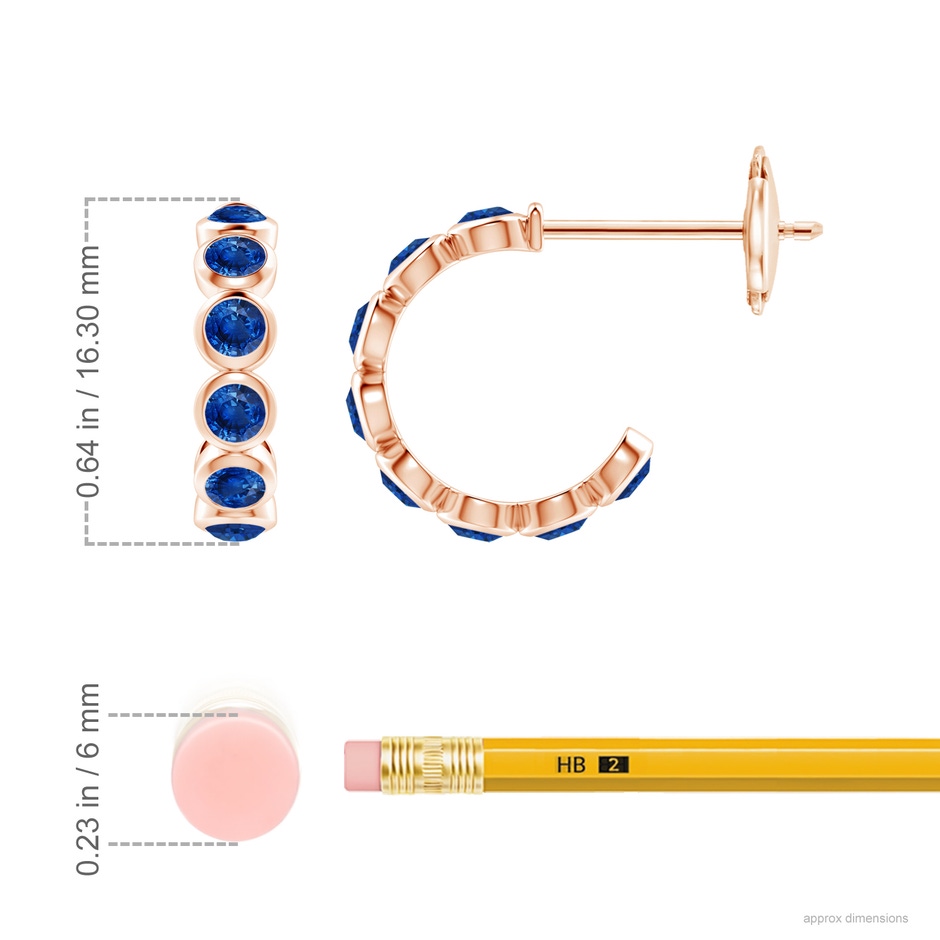 3mm AAA Bezel-Set Sapphire Huggie Hoop Earrings in Rose Gold ruler