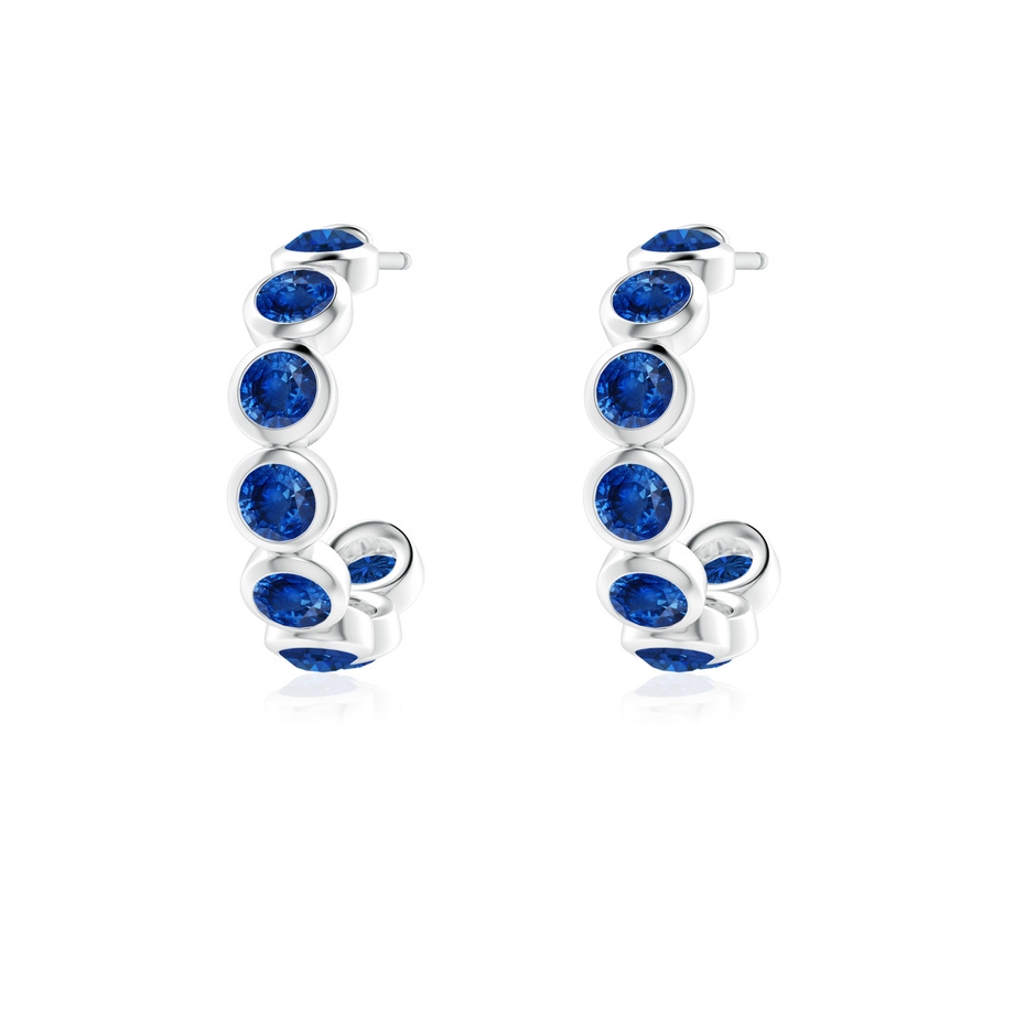 3mm AAA Bezel-Set Sapphire Huggie Hoop Earrings in White Gold side 199