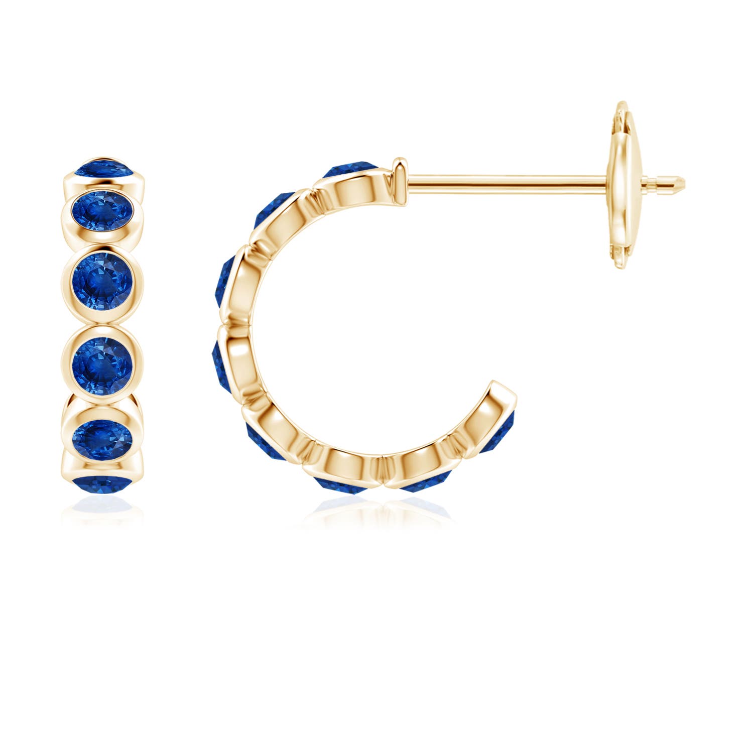 3mm AAA Bezel-Set Sapphire Huggie Hoop Earrings in Yellow Gold