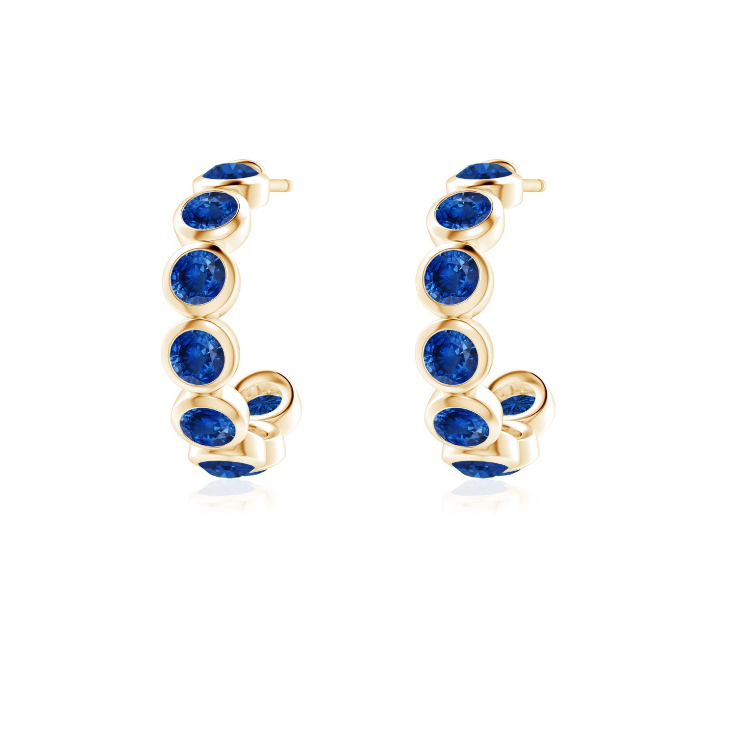 3mm AAA Bezel-Set Sapphire Huggie Hoop Earrings in Yellow Gold