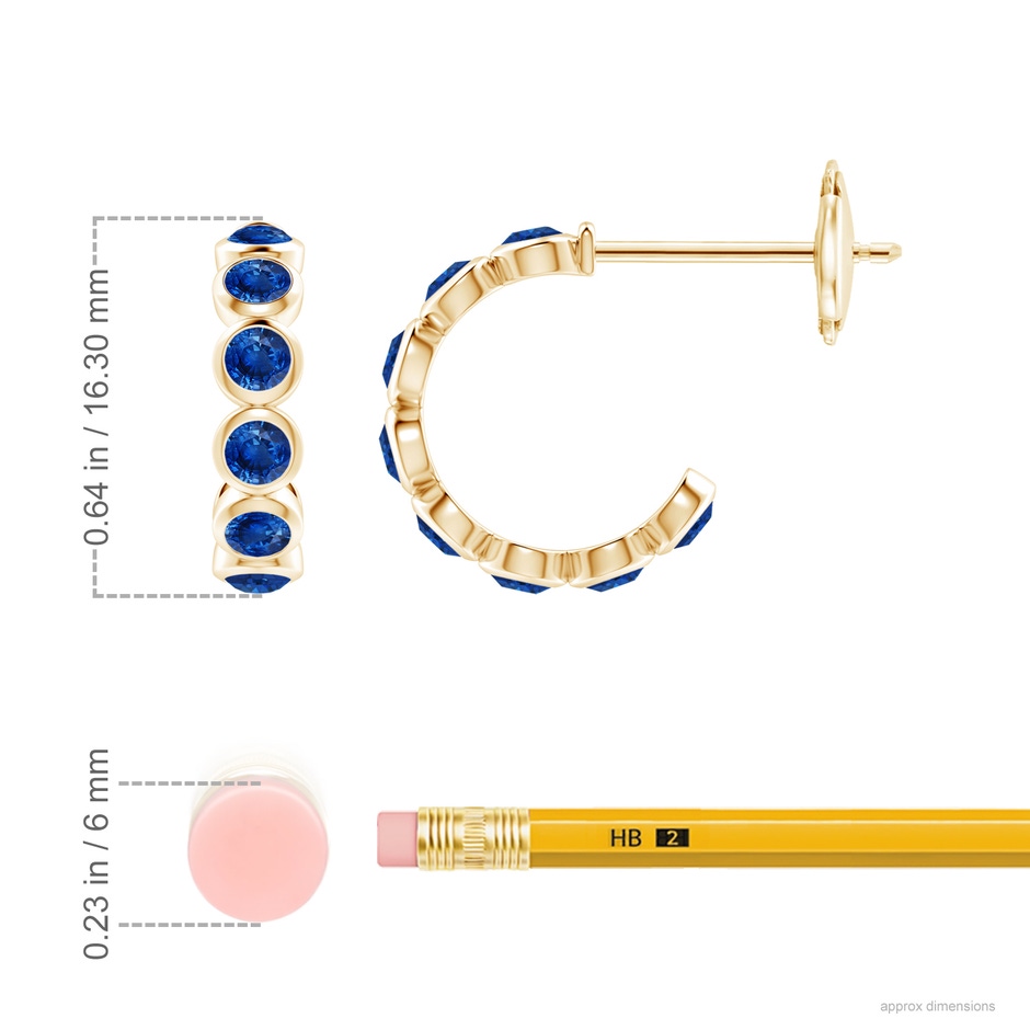 3mm AAA Bezel-Set Sapphire Huggie Hoop Earrings in Yellow Gold ruler