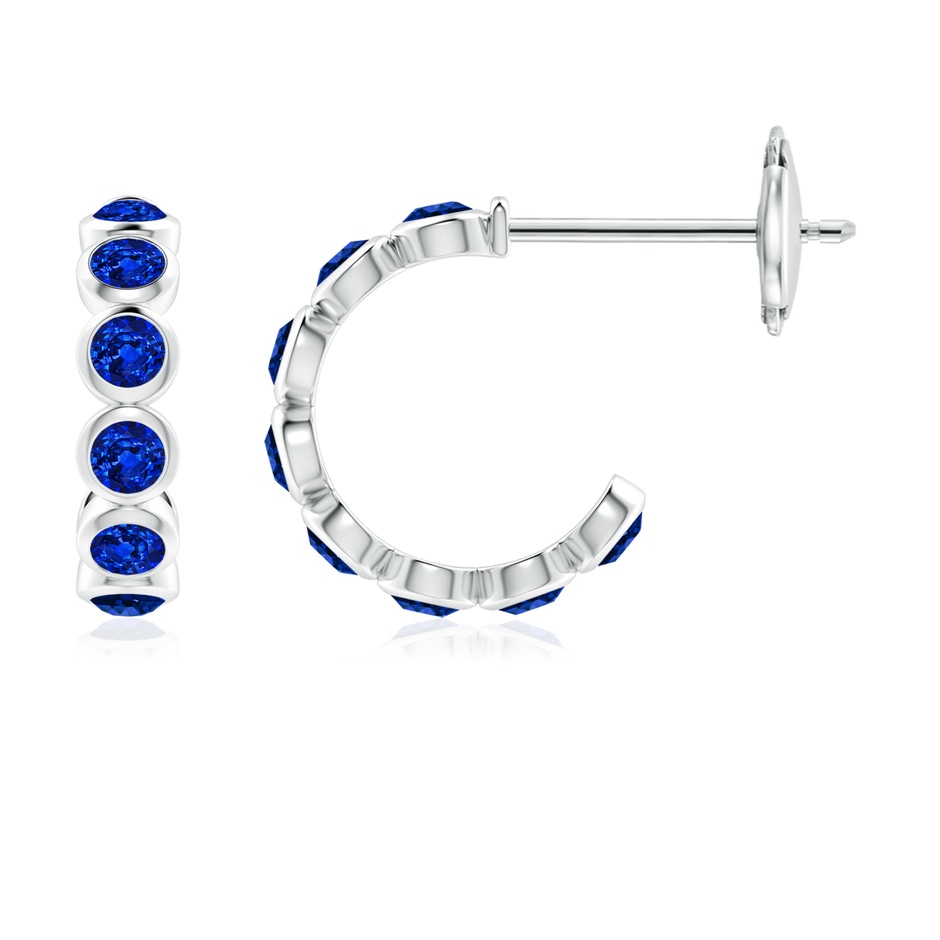 3mm Lab-Grown Bezel-Set Sapphire Huggie Hoop Earrings in White Gold 