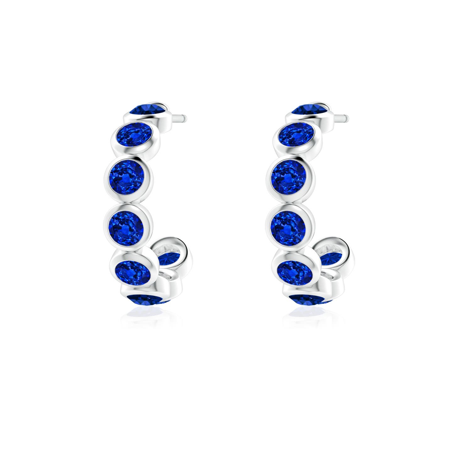 3mm AAAA Bezel-Set Sapphire Huggie Hoop Earrings in White Gold - side 3