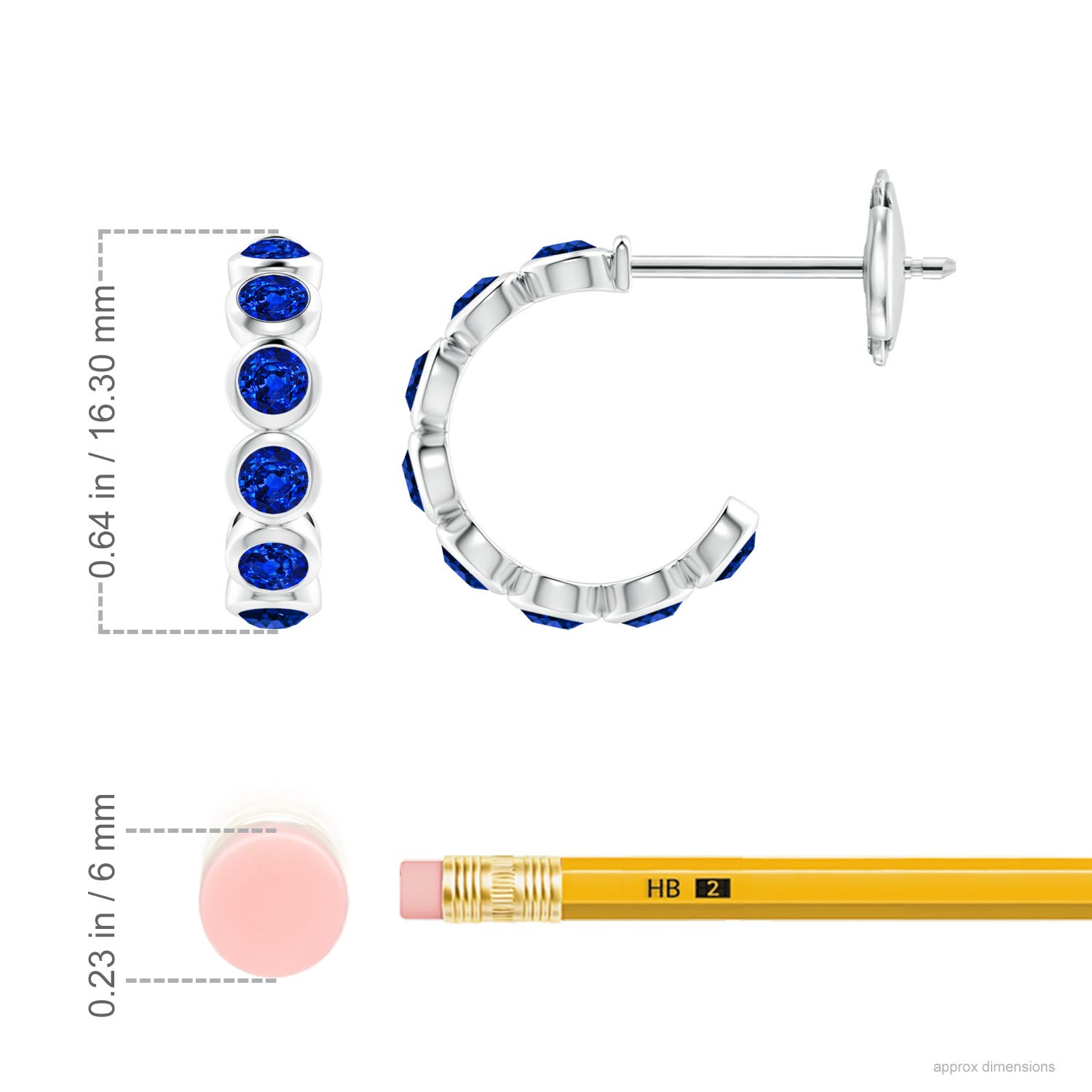 3mm AAAA Bezel-Set Sapphire Huggie Hoop Earrings in White Gold - ruler