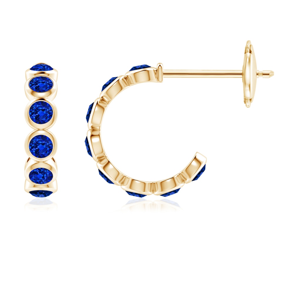 3mm Lab-Grown Bezel-Set Sapphire Huggie Hoop Earrings in Yellow Gold