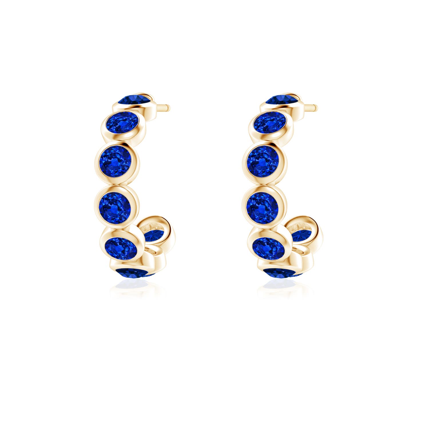 3mm AAAA Bezel-Set Sapphire Huggie Hoop Earrings in Yellow Gold