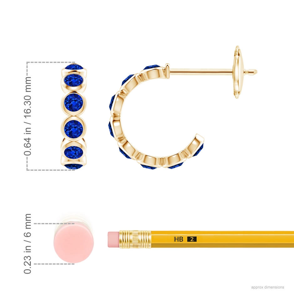 3mm Lab-Grown Bezel-Set Sapphire Huggie Hoop Earrings in Yellow Gold ruler