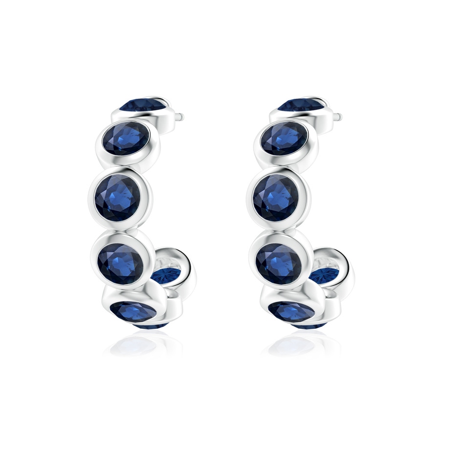 4mm AA Bezel-Set Sapphire Huggie Hoop Earrings in White Gold side 199
