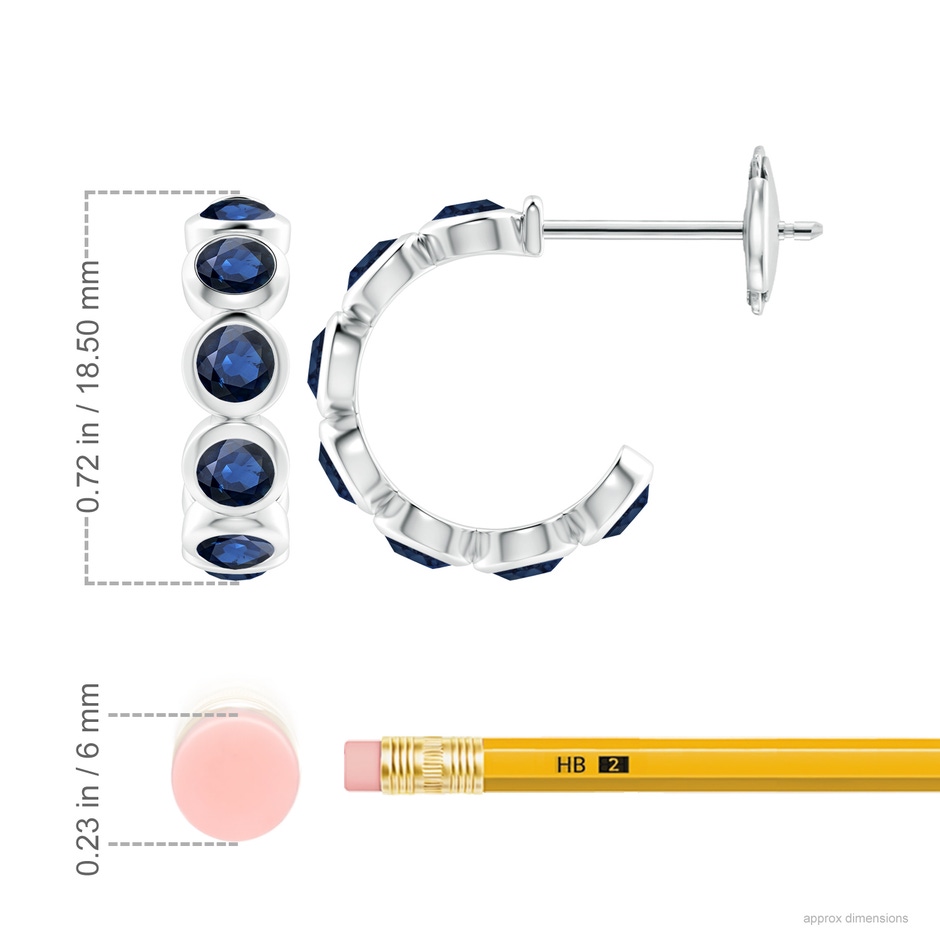 4mm AA Bezel-Set Sapphire Huggie Hoop Earrings in White Gold ruler