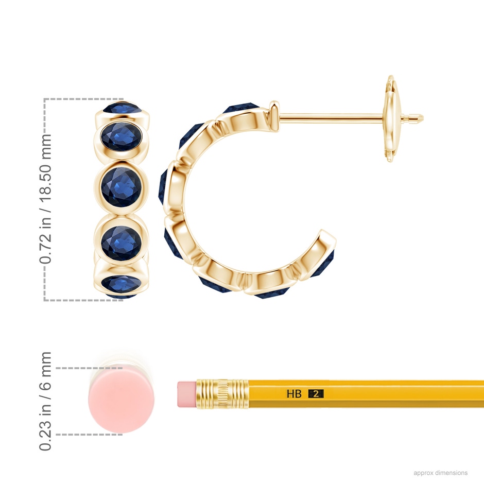 4mm AA Bezel-Set Sapphire Huggie Hoop Earrings in Yellow Gold ruler