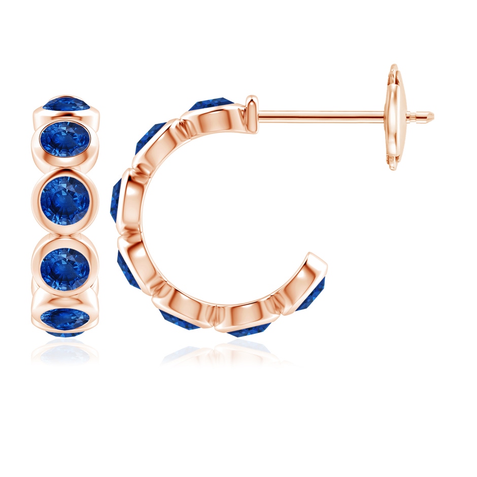 4mm AAA Bezel-Set Sapphire Huggie Hoop Earrings in 18K Rose Gold 