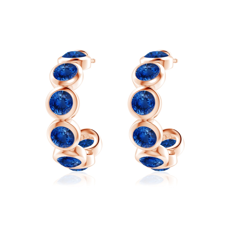 4mm AAA Bezel-Set Sapphire Huggie Hoop Earrings in 18K Rose Gold side 199