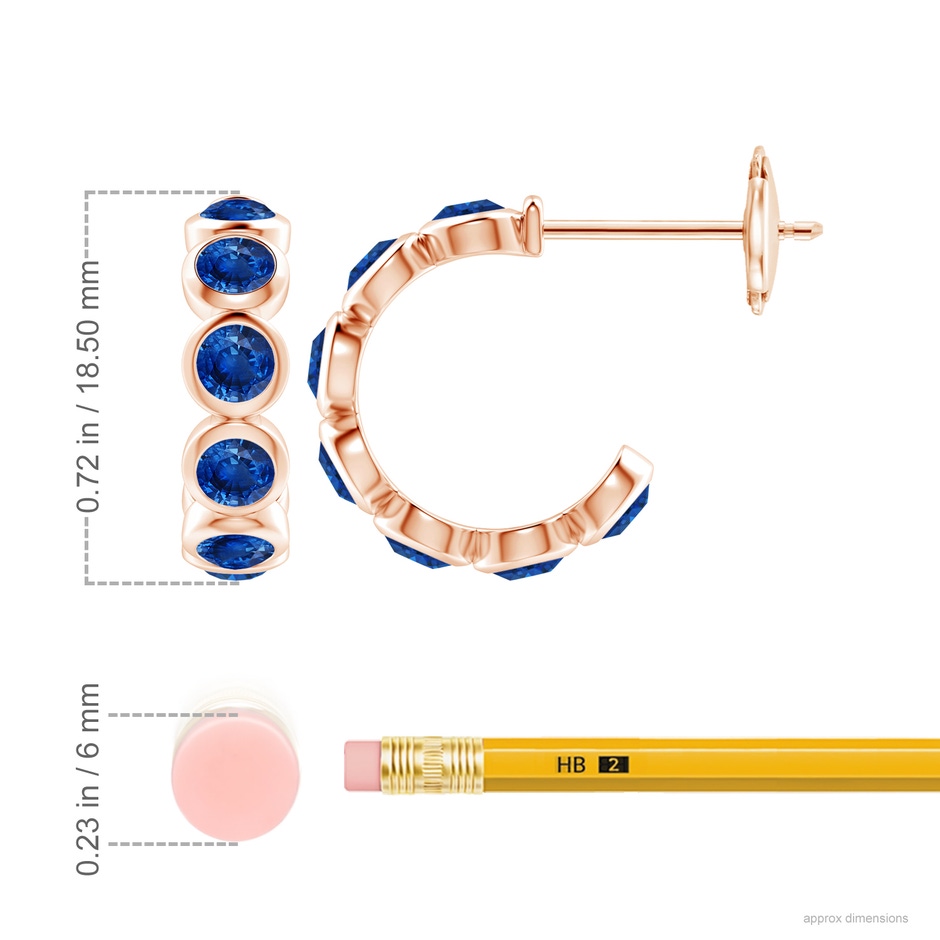 4mm AAA Bezel-Set Sapphire Huggie Hoop Earrings in 18K Rose Gold ruler