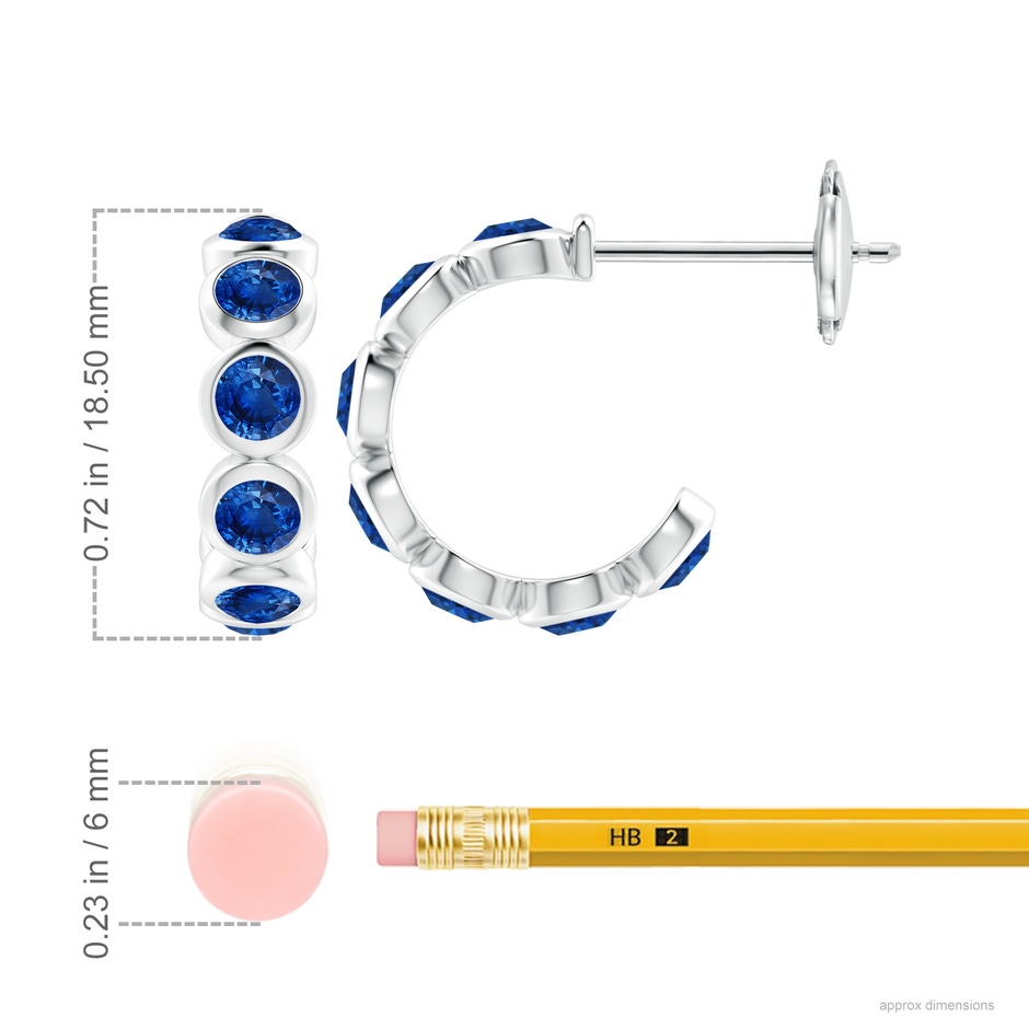 4mm AAA Bezel-Set Sapphire Huggie Hoop Earrings in 18K White Gold ruler