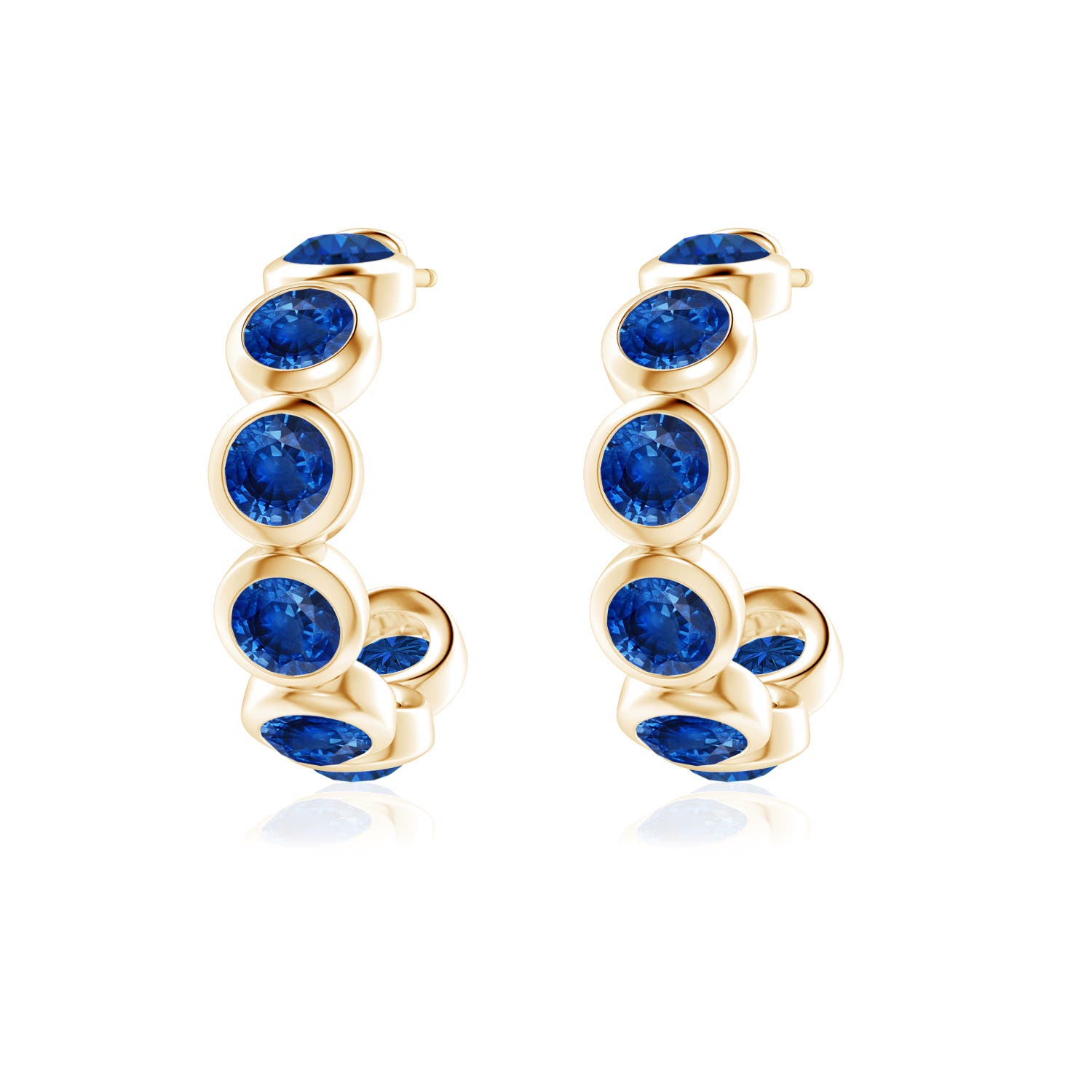 4mm AAA Bezel-Set Sapphire Huggie Hoop Earrings in 18K Yellow Gold