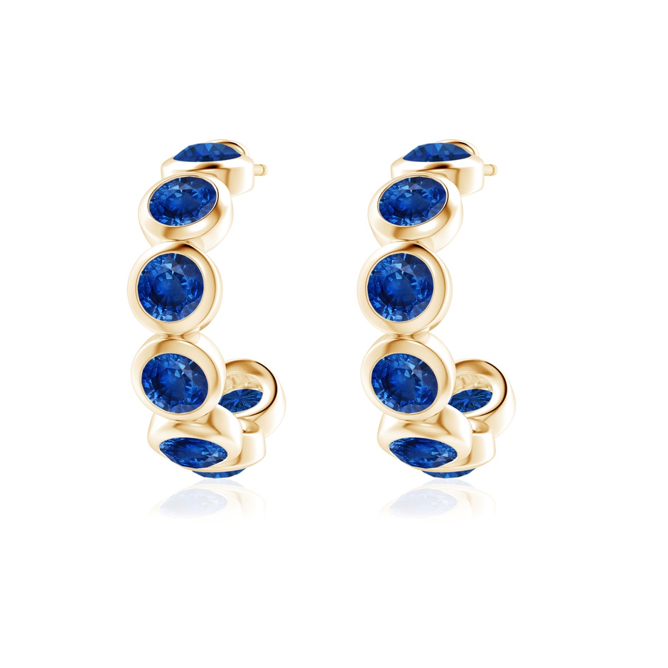 4mm AAA Bezel-Set Sapphire Huggie Hoop Earrings in 18K Yellow Gold side 199