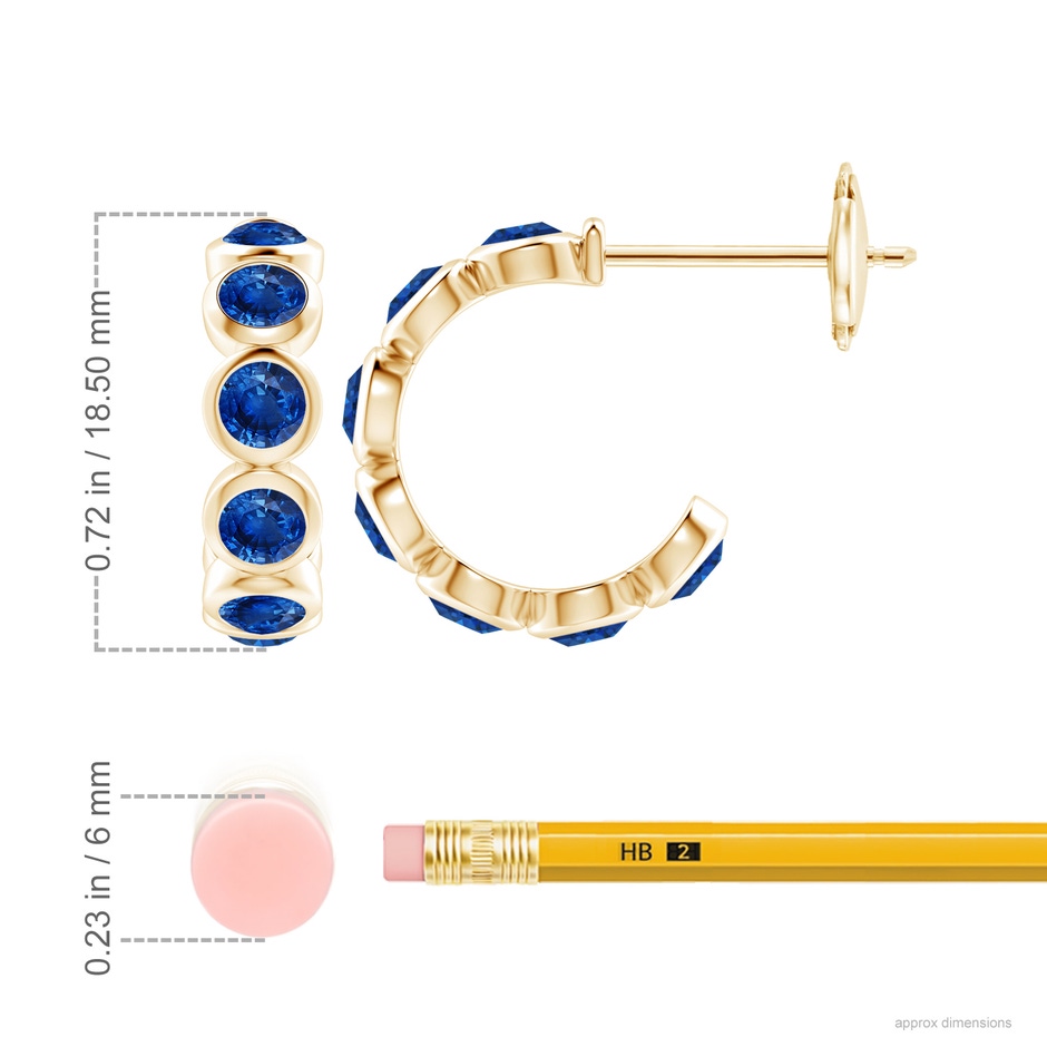 4mm AAA Bezel-Set Sapphire Huggie Hoop Earrings in Yellow Gold ruler