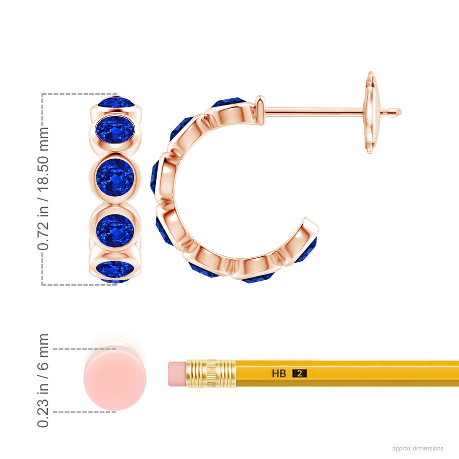 4mm AAAA Bezel-Set Sapphire Huggie Hoop Earrings in 18K Rose Gold ruler